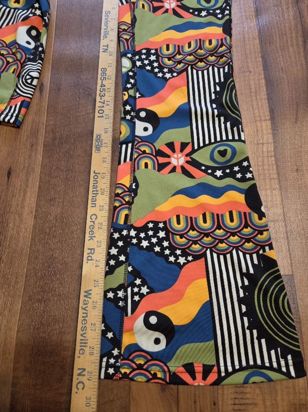 Pop Fit Retro Psychedelic Pattern Flare Leggings With Pockets. Sz L - Picture 4 of 6